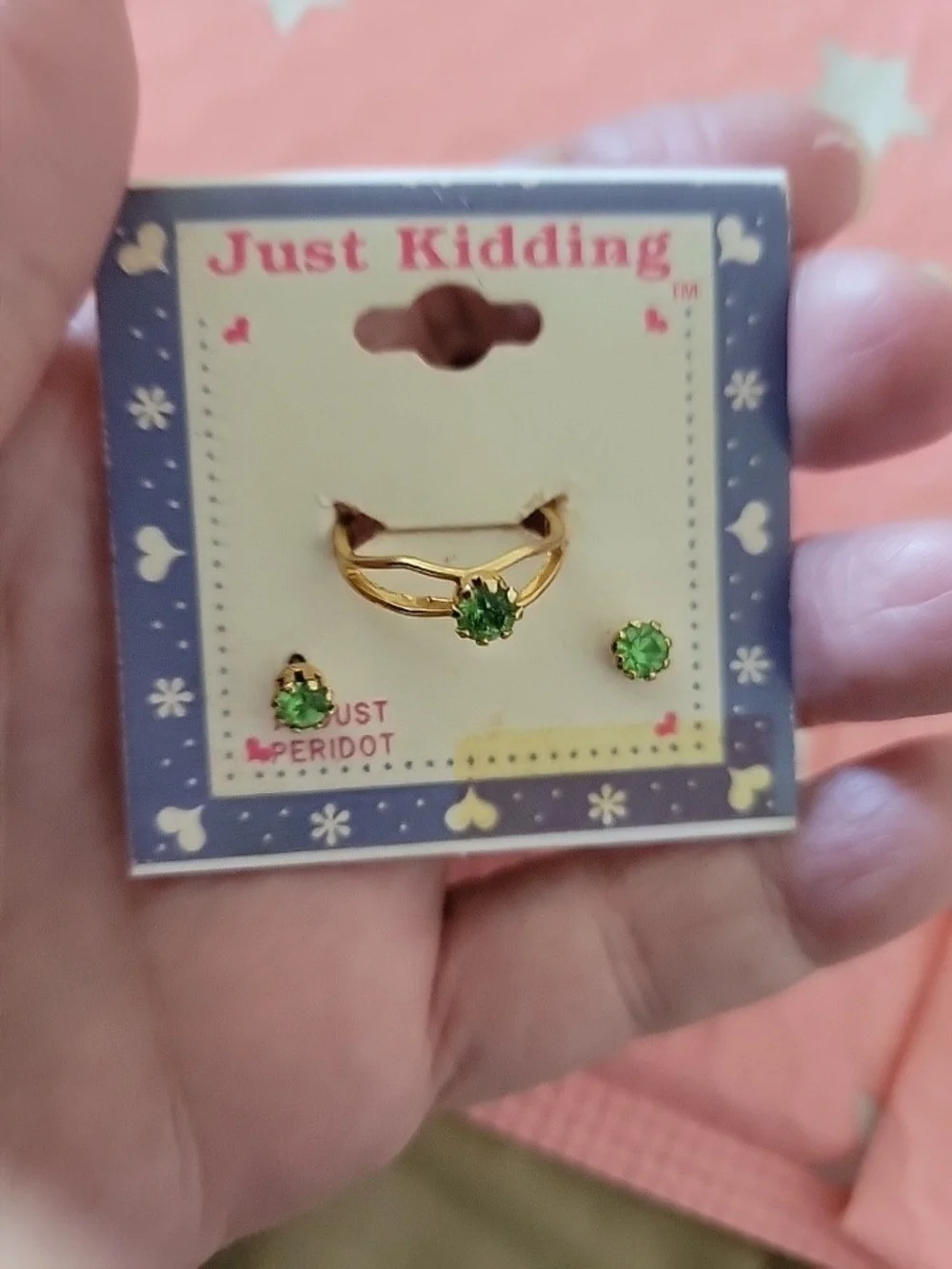 Vintage Gold-Tone Peridot Stud Earrings and Ring Set - Green